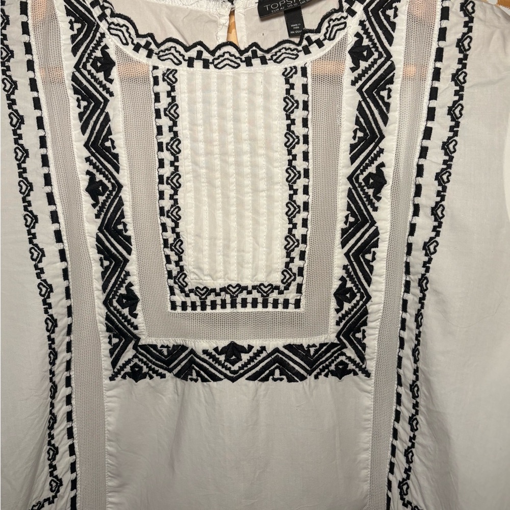Topshop White Embroidered Boho Blouse | Cottagecore Puff Sleeve Top 10 - Picture 5 of 9